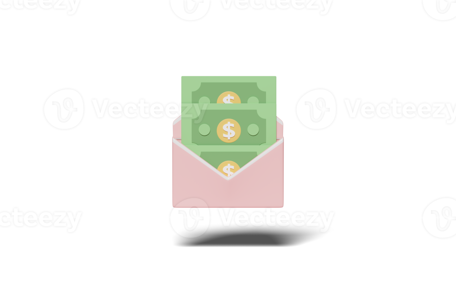 Billete 3d con sobre abierto volador aislado png