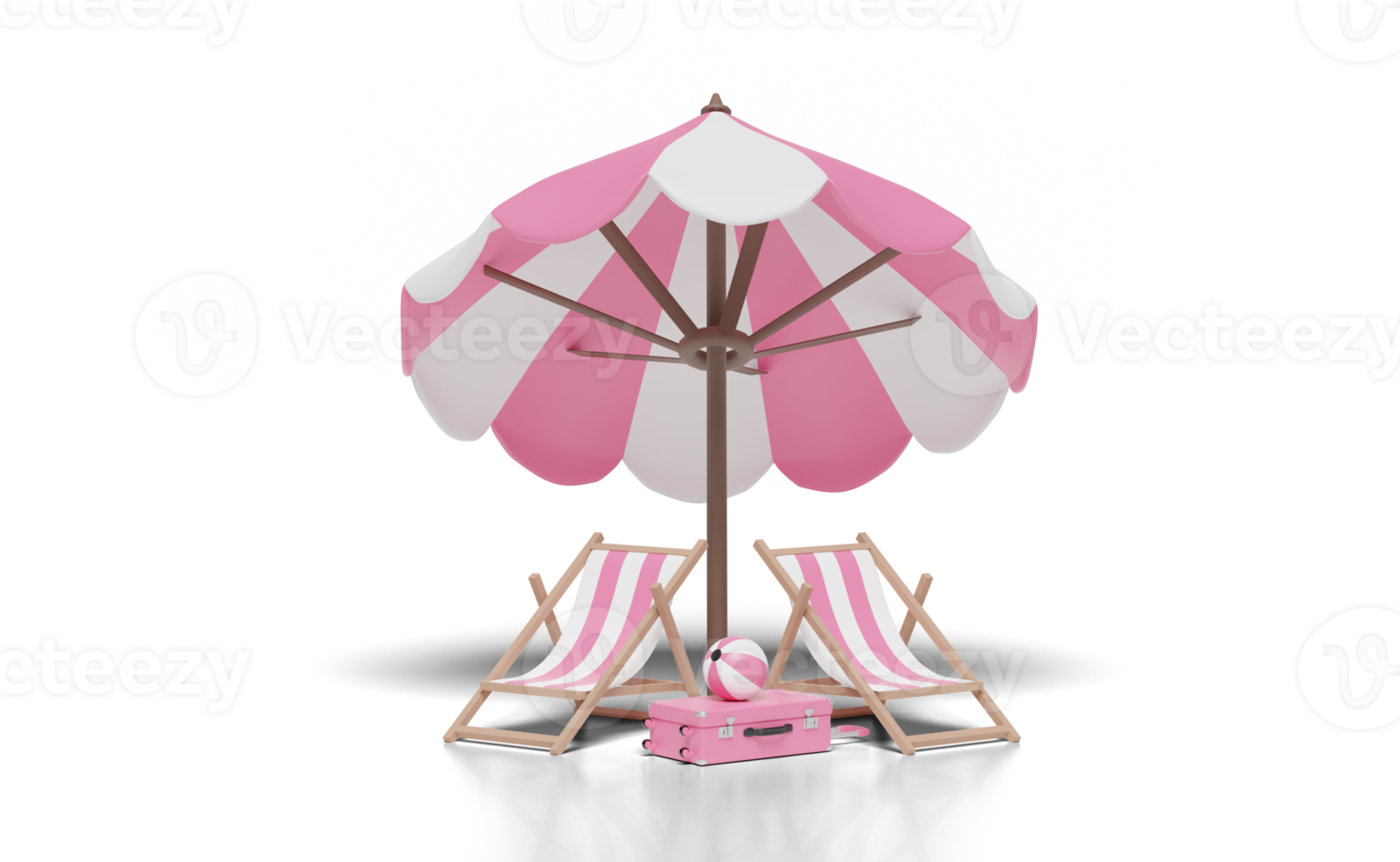 Voyage d'été 3d avec valise, chaise de plage, parapluie, ballon png