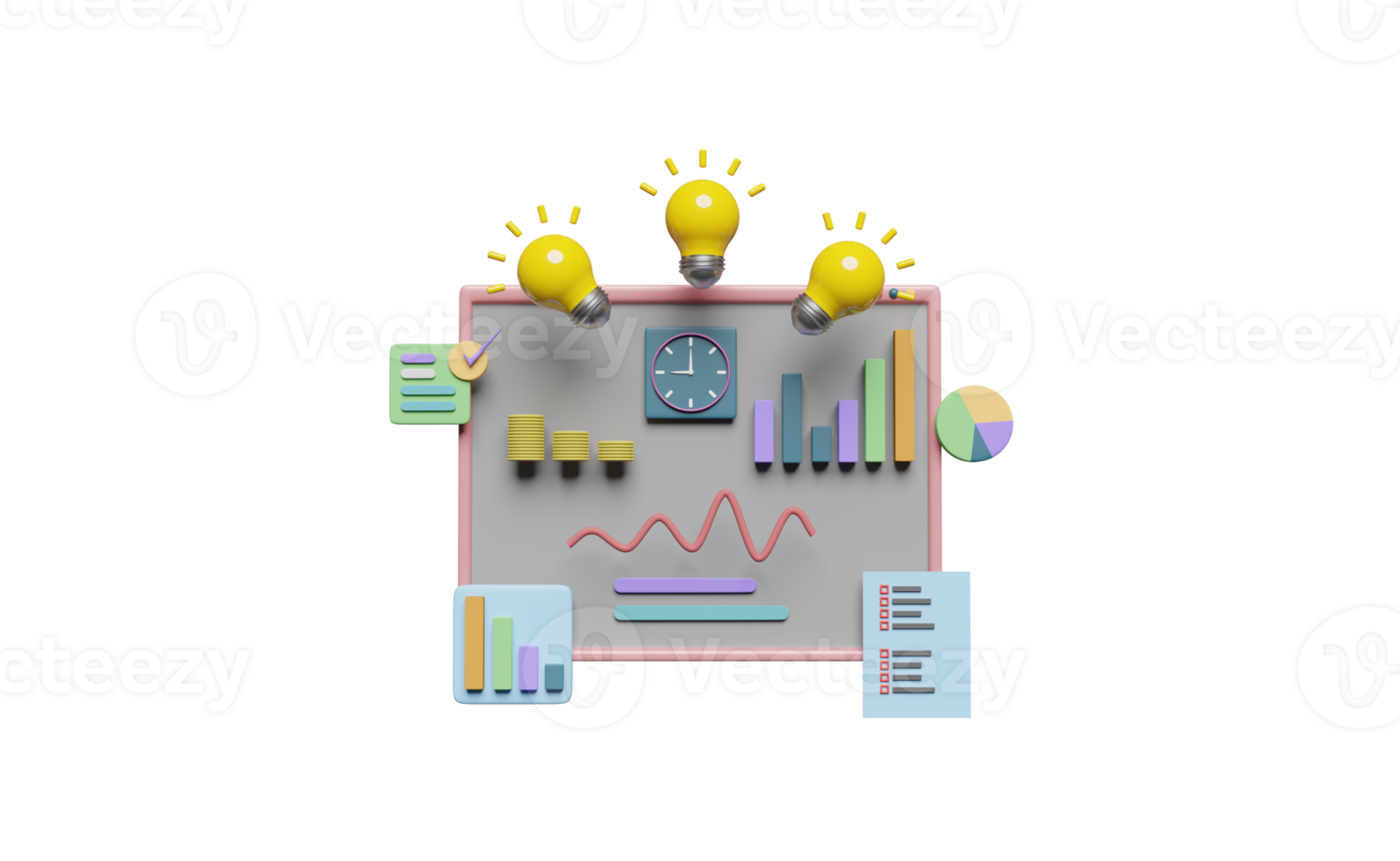 3d charts graph with yellow light bulb, analysis business png