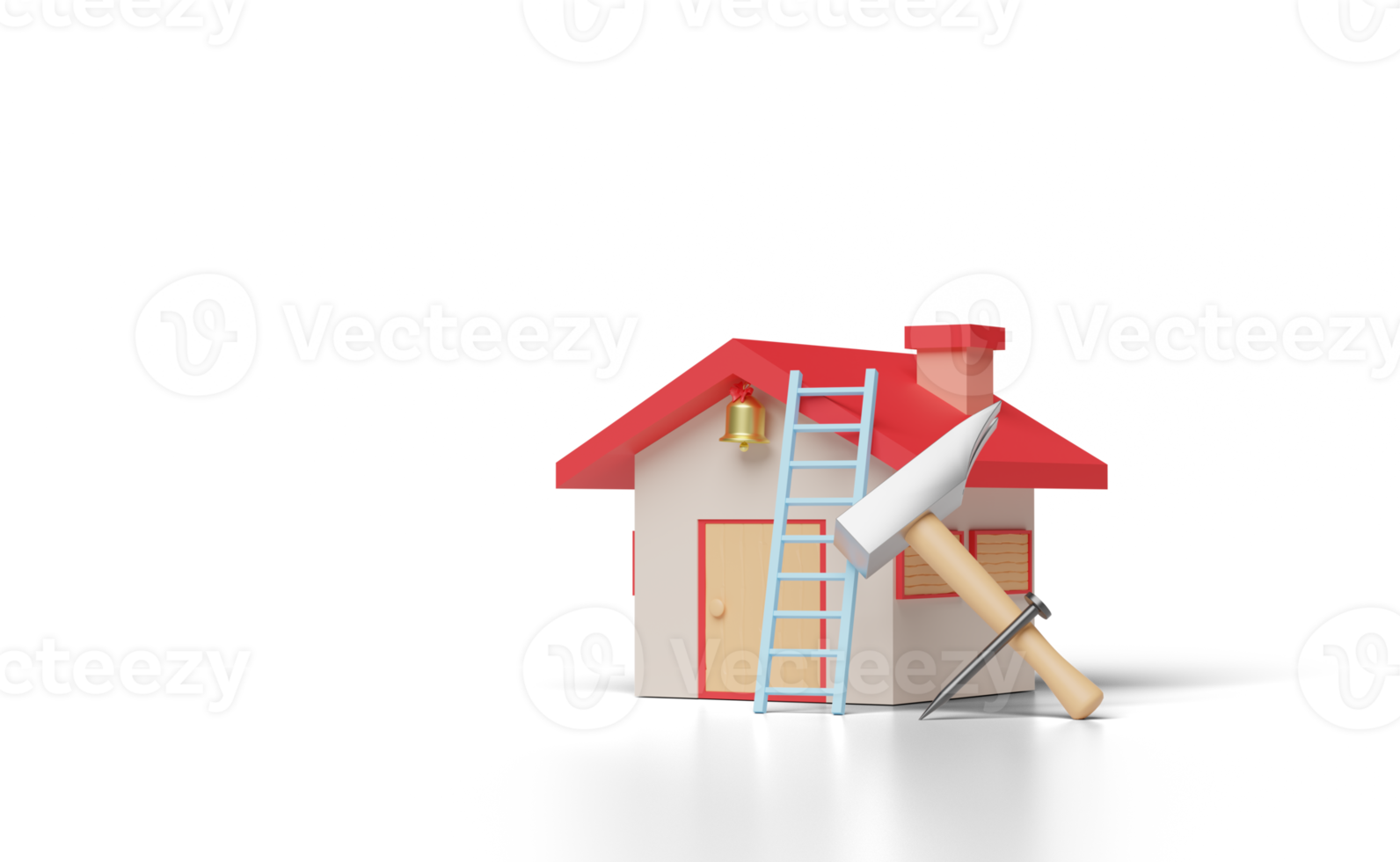 3d red house toy with hammer, nail, ladder or stairs png