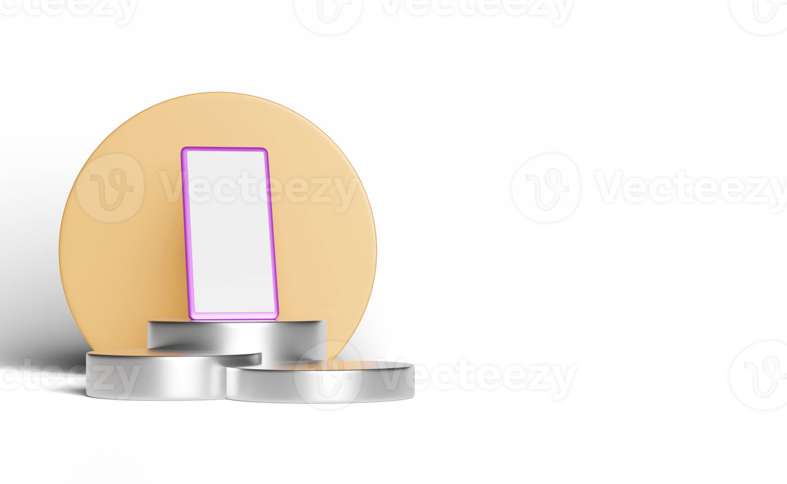 3D rosafarbenes Smartphone mit leerem silbernem Bühnenpodest png
