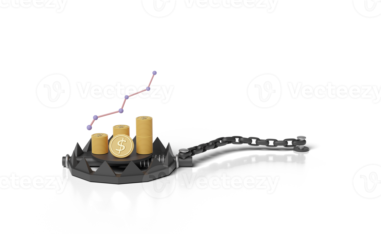 3d Bear Trap with charts and graph, money coin dollar png