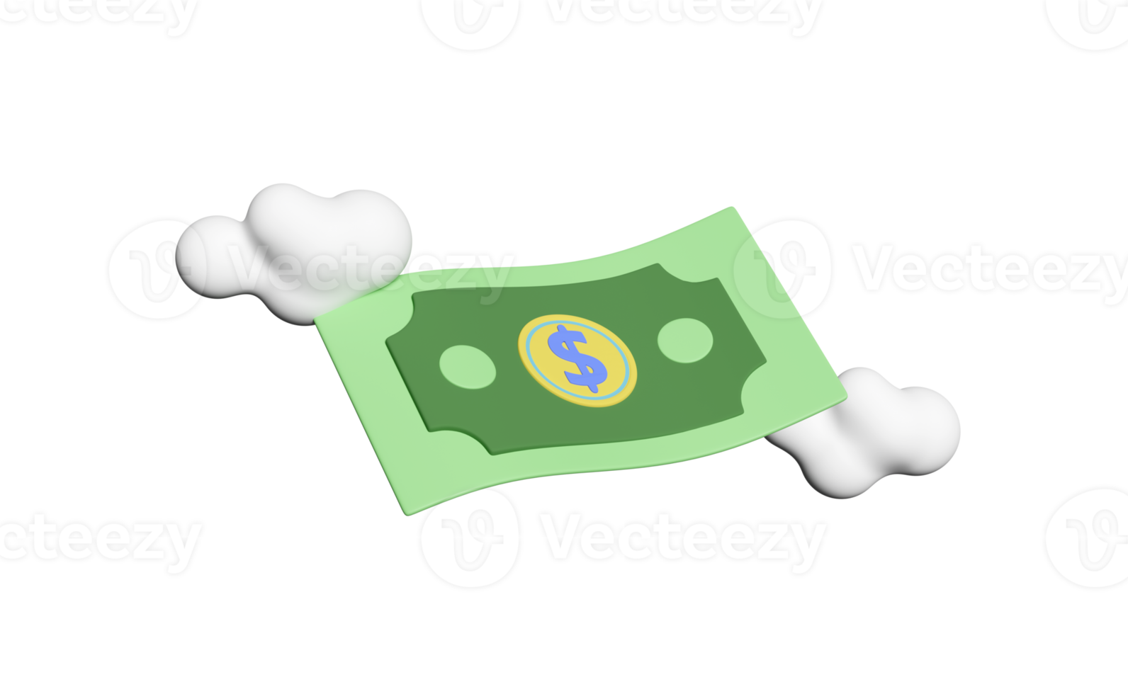 3D ícone de dinheiro de notas de dólar verde com nuvem isolada. movimentos econômicos ou conceito de finanças empresariais, ilustração de renderização 3d png