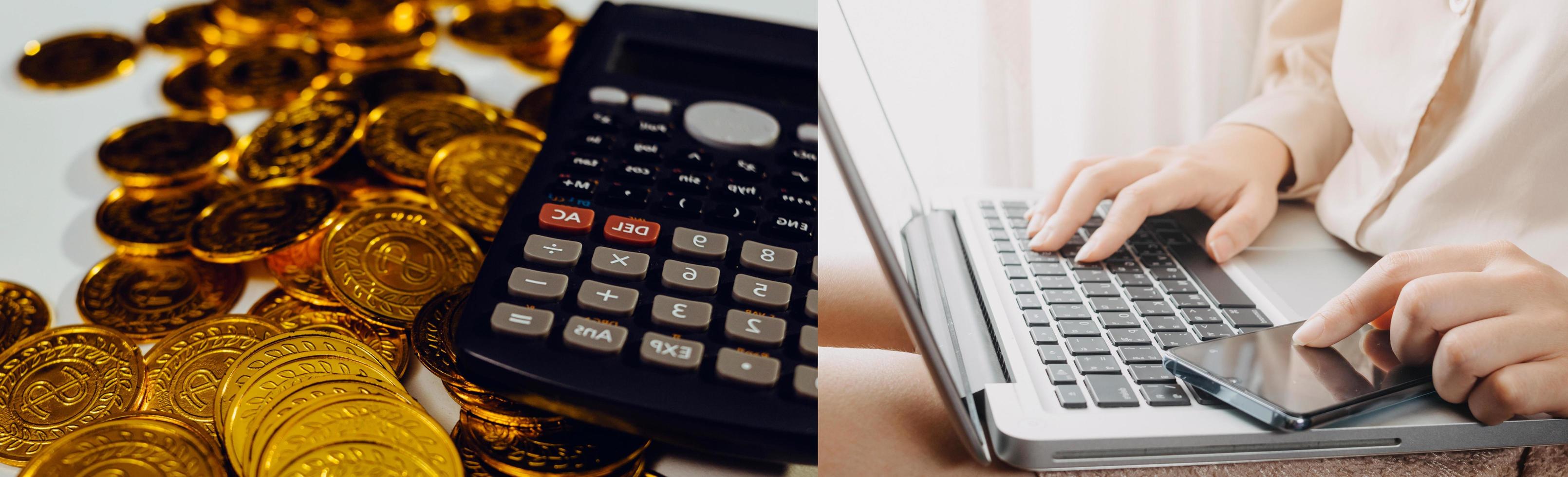 Business accounting concept, Business man using calculator with computer laptop, budget and loan paper in office. photo