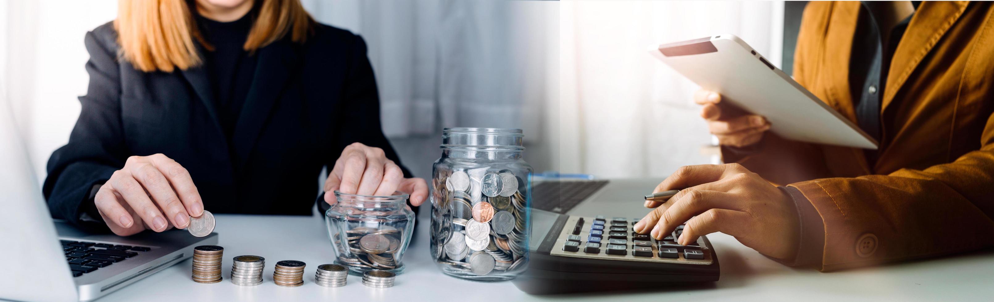 Business accounting concept, Business man using calculator with computer laptop, budget and loan paper in office. photo