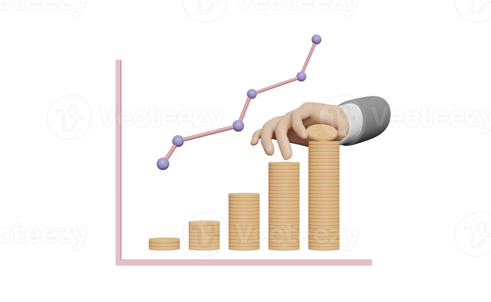 3d businessman hands holding coin with charts and graph png
