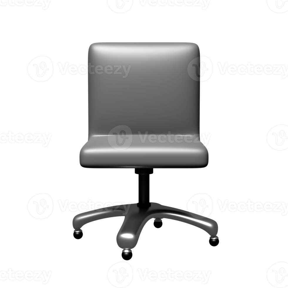 cadeira de escritório 3D preta com vista frontal isolada. conceito mínimo, ilustração de renderização 3d png