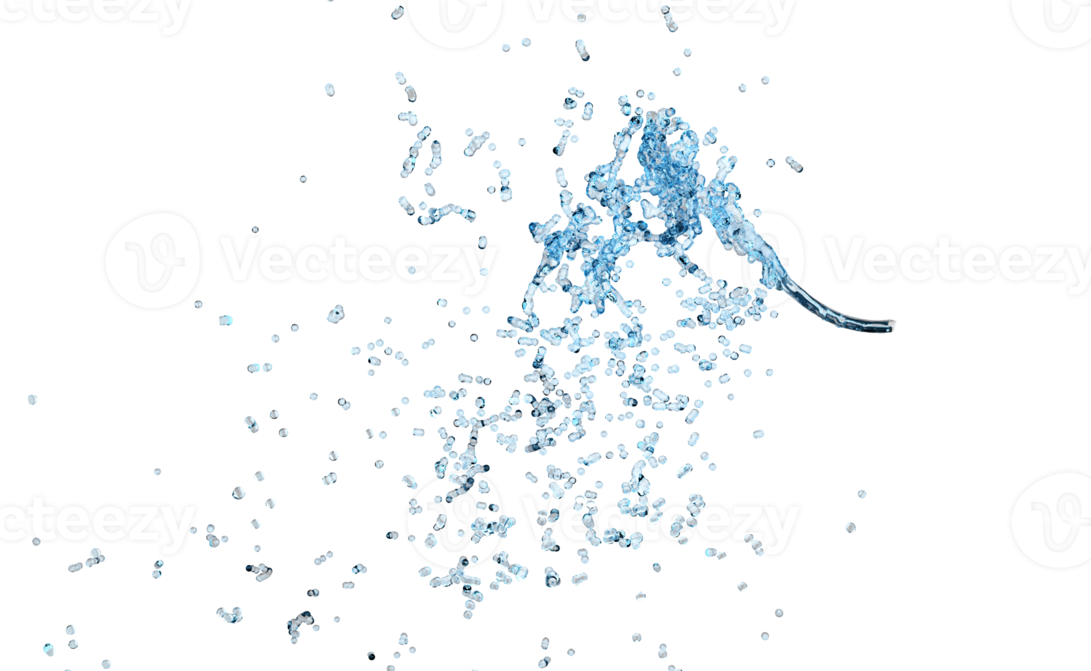 3d vatten stänk transparent, klar blå vatten spridd runt om isolerat. 3d framställa illustration png