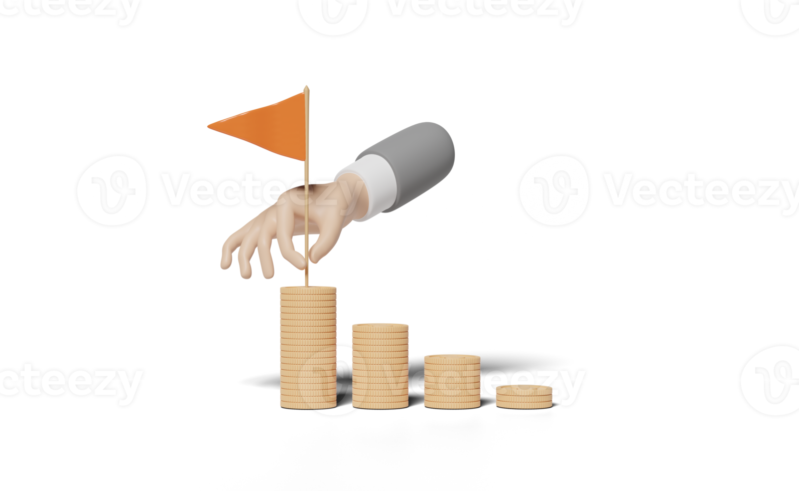 3d zakenman handen Holding vlag met gestapeld munt geïsoleerd png