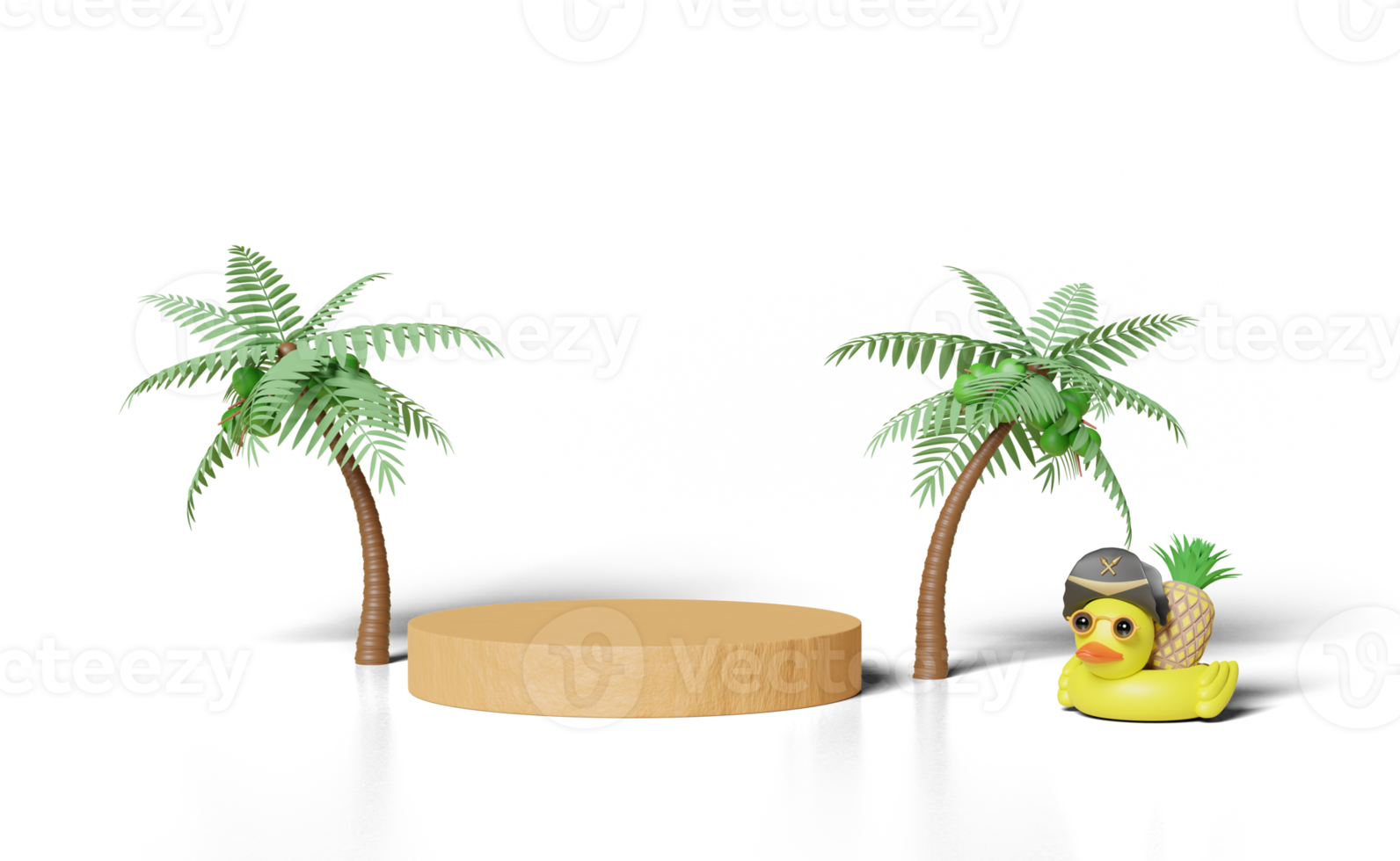 3d stage podium with inflatable duck, pirate hat png