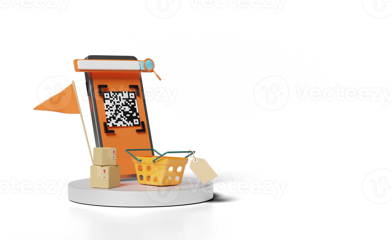 teléfono inteligente 3d con podio de escenario, escaneo de código qr png