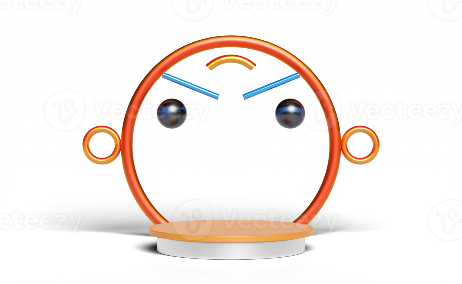 Podium orange 3d vide avec des formes géométriques de visage isolées png