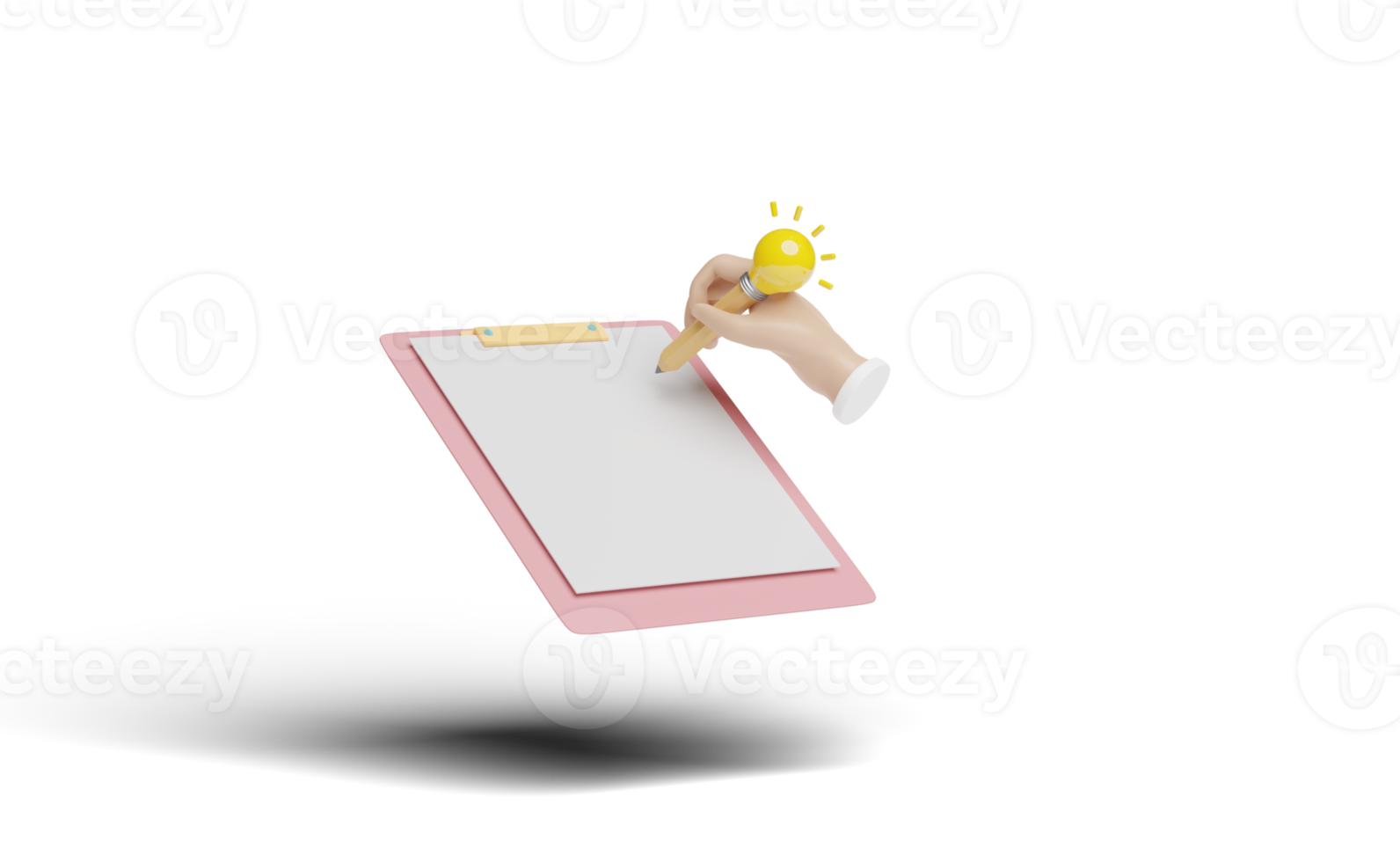 3d check list empty with hands holding light bulb pencil png