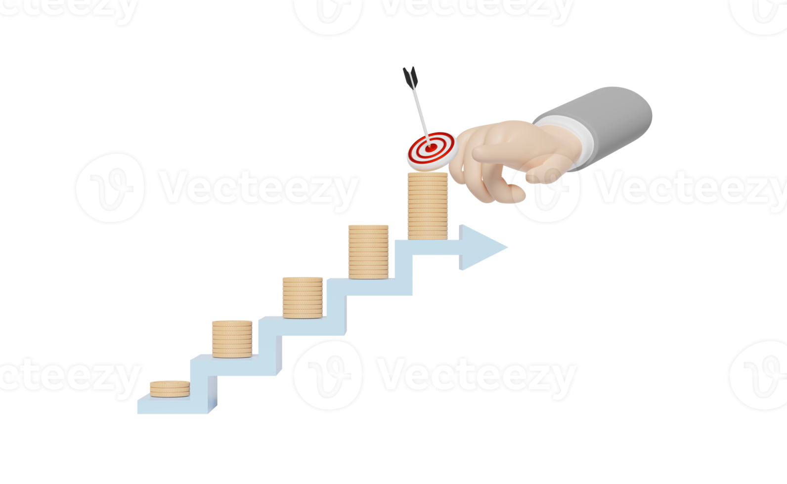 3d businessman hands pointing with red target, step graph png