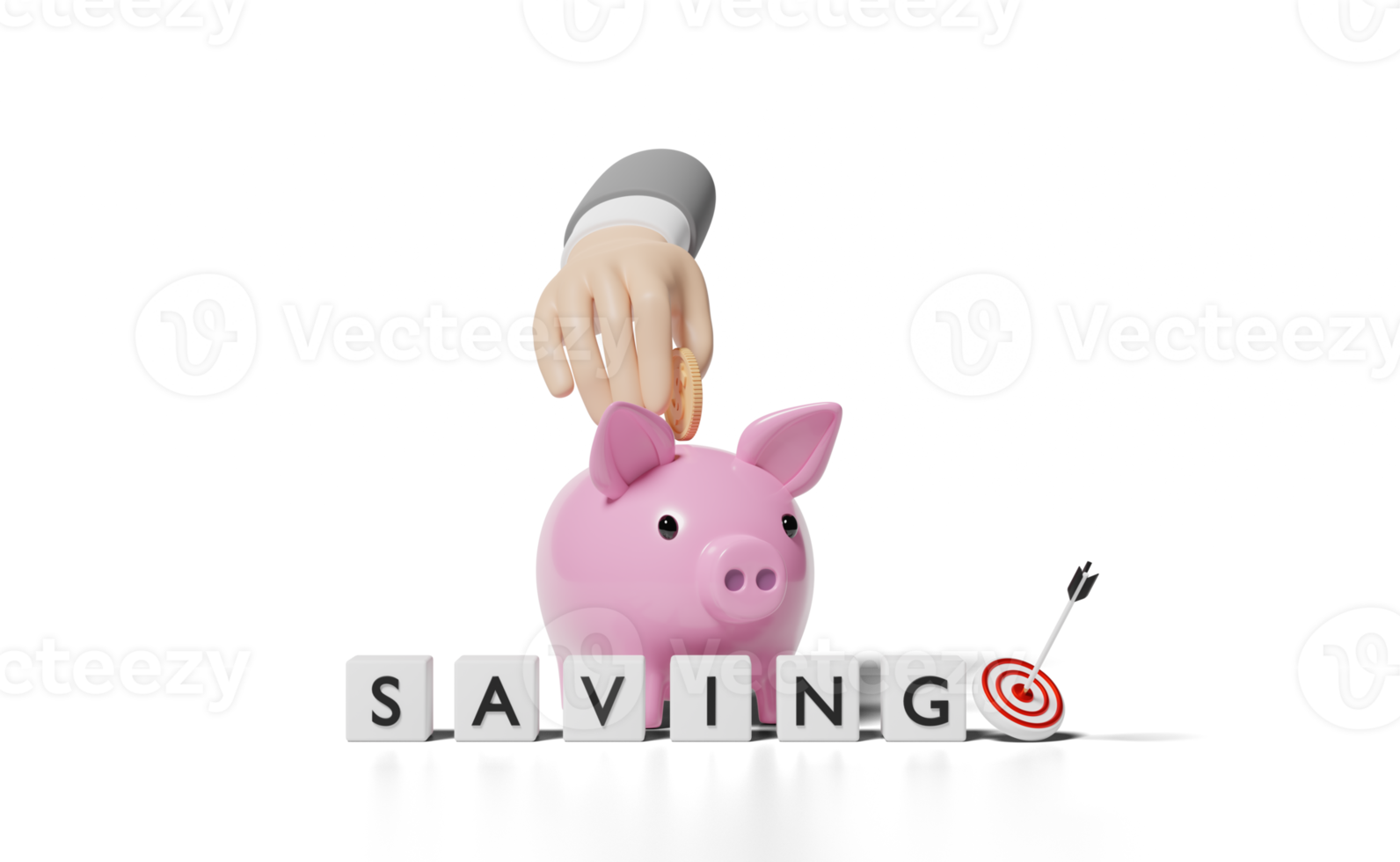 3d businessman hands holding coin with piggy bank, target png