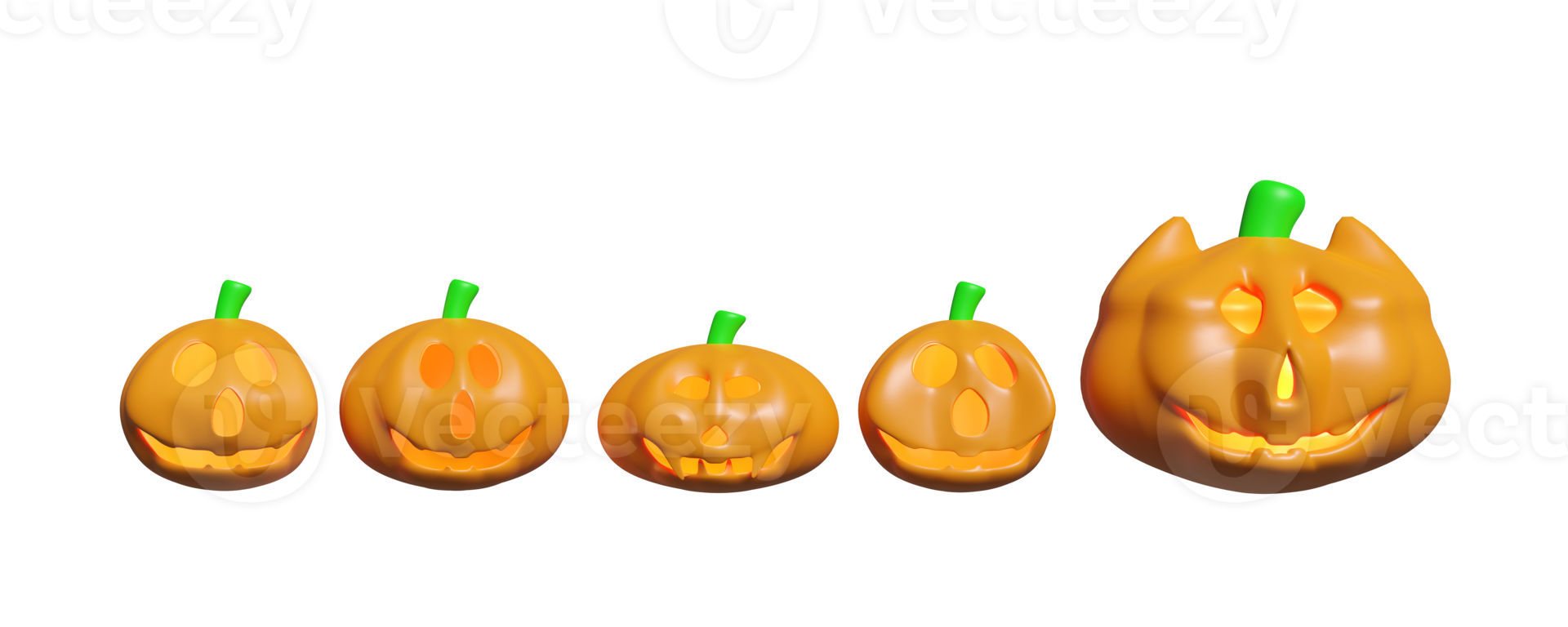 Fête de vacances de citrouille d'halloween 3d avec jack o lanterne effrayée et lumière de bougie dans la citrouille orange isolée. illustration de rendu 3d png