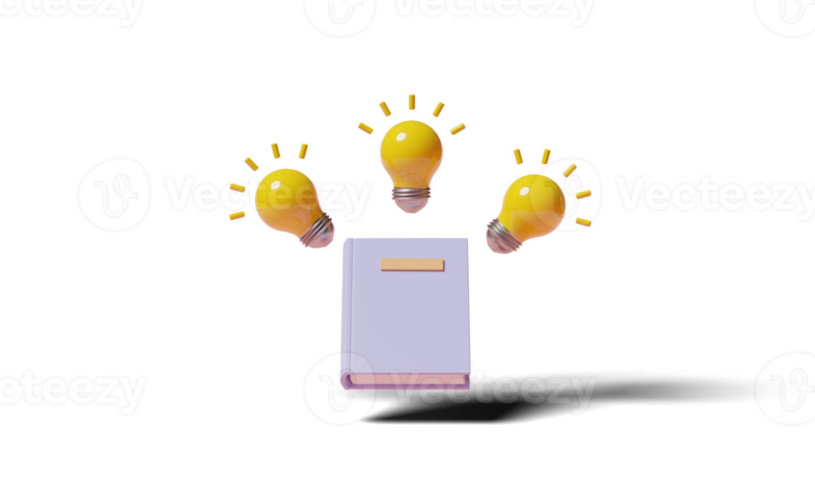 3D gelbe Glühbirne mit Lehrbuch, Buch isoliert png