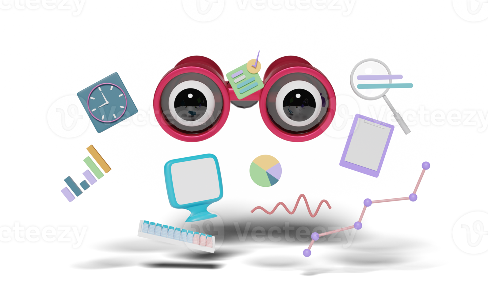 3d binoculars computer with charts graph, analysis business png