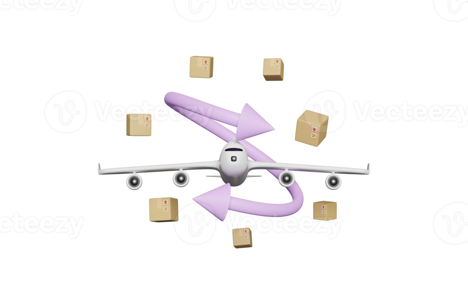 Entrega 3d con avión de pasajeros, caja de mercancías aislada png