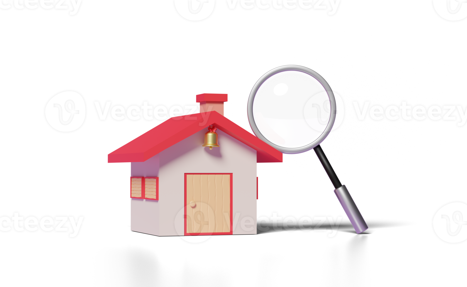 Maison rouge 3d avec loupe isolée png