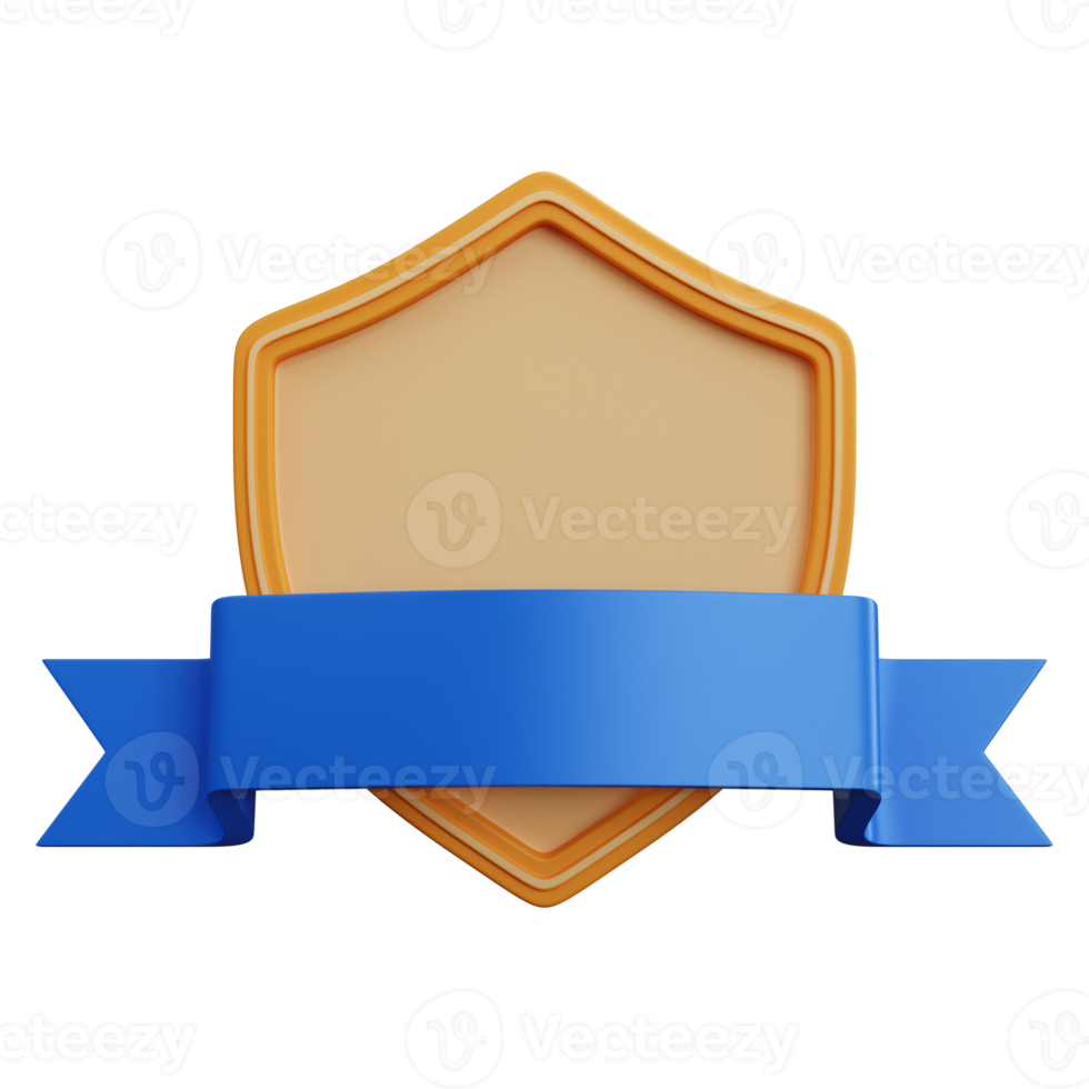 3d rendering shield with blue ribbon isolated png