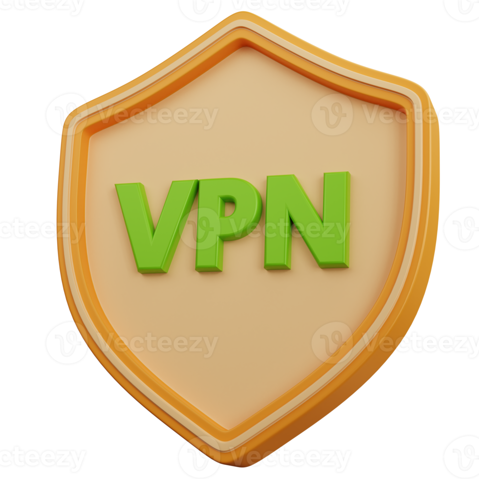 3d rendering yellow shield with writing vpn isolated png