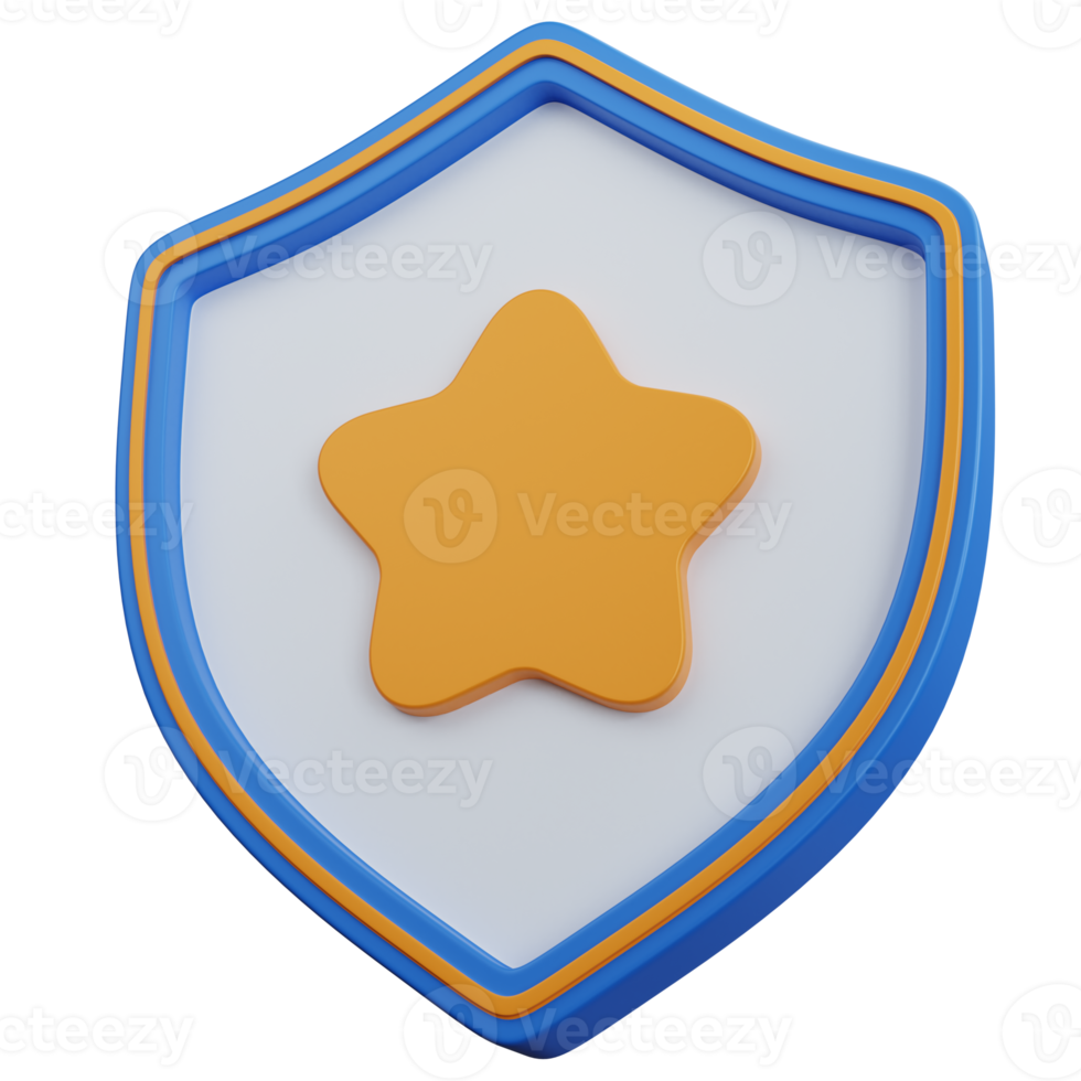 3d rendering shield with yellow star isolated png