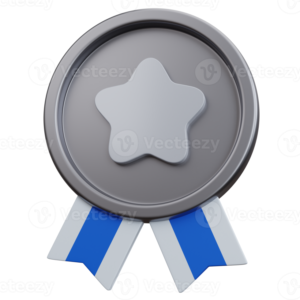 3d rendering silver star medal isolated png