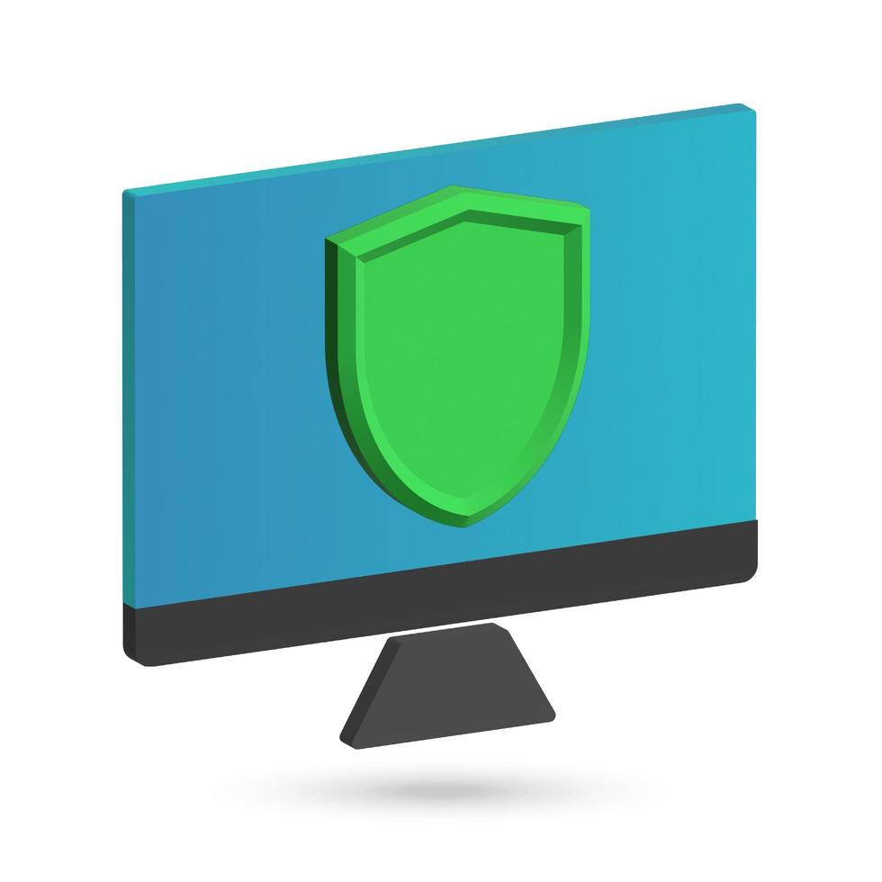 Computer protection 3D icon flat design vector photo