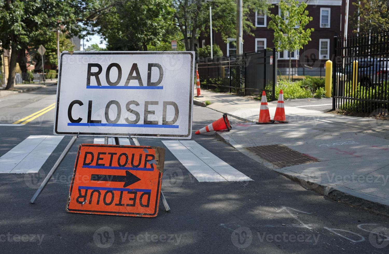 Road closure sign during road work in Boston, MA photo