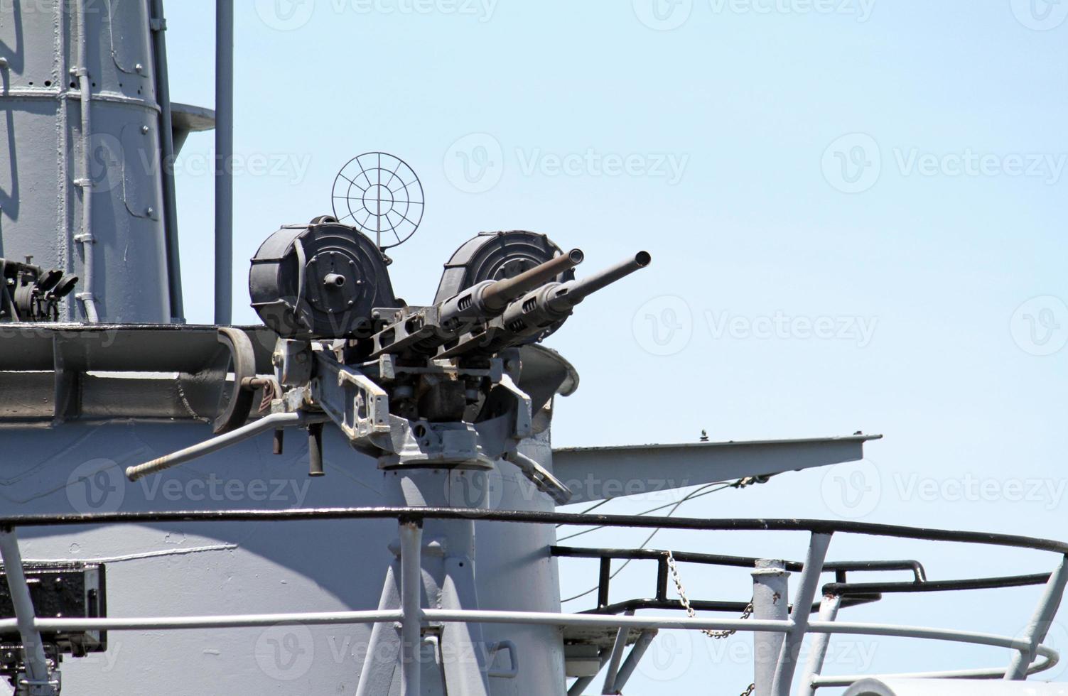 Machine gun on battleship in San Francisco bay photo