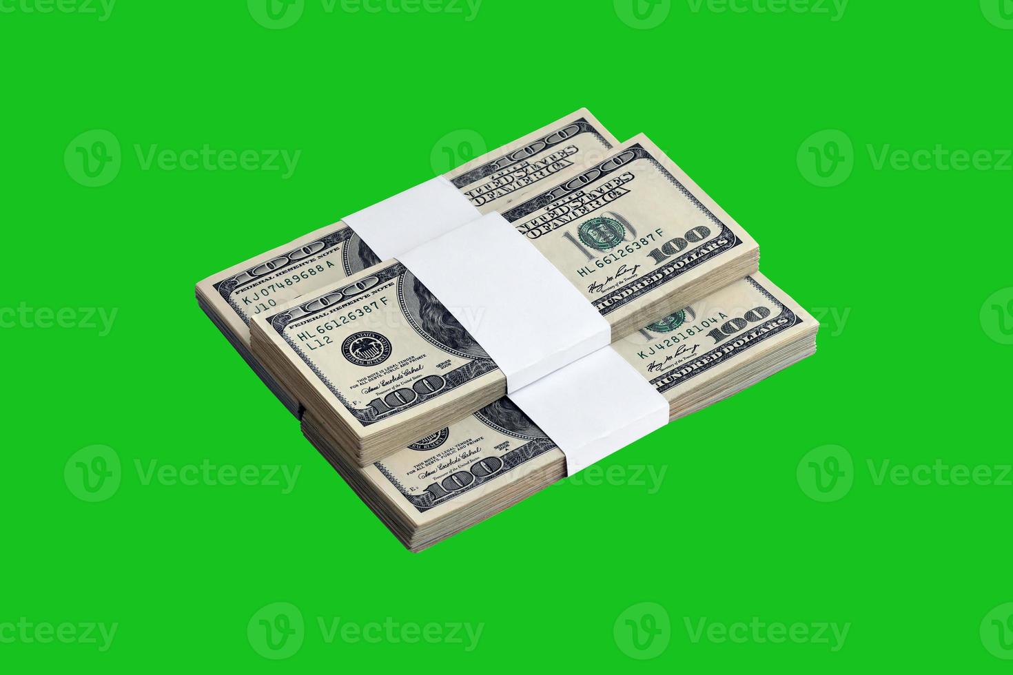 Bundle of US dollar bills isolated on chroma keyer green. Pack of american money with high resolution on perfect green mask photo