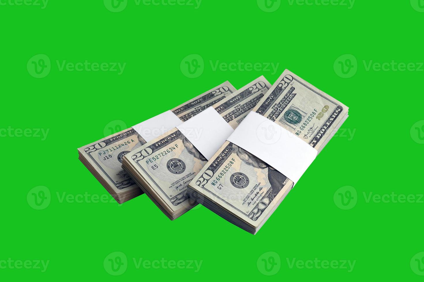 Bundle of US dollar bills isolated on chroma keyer green. Pack of american money with high resolution on perfect green mask photo