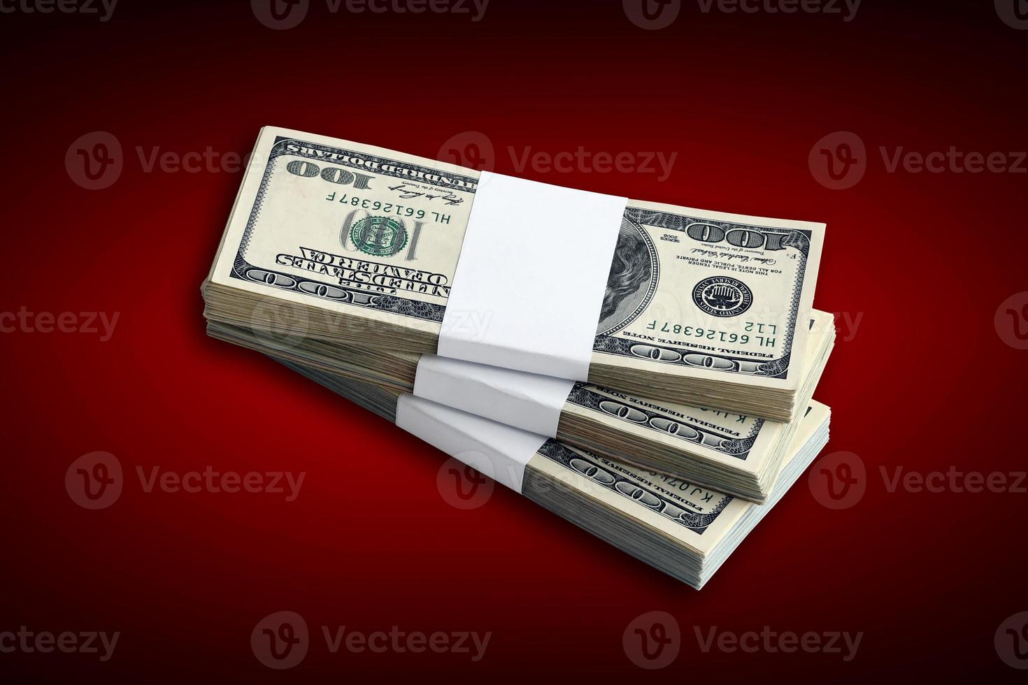 Bundle of US dollar bills isolated on white. Pack of american money with high resolution on perfect white background photo