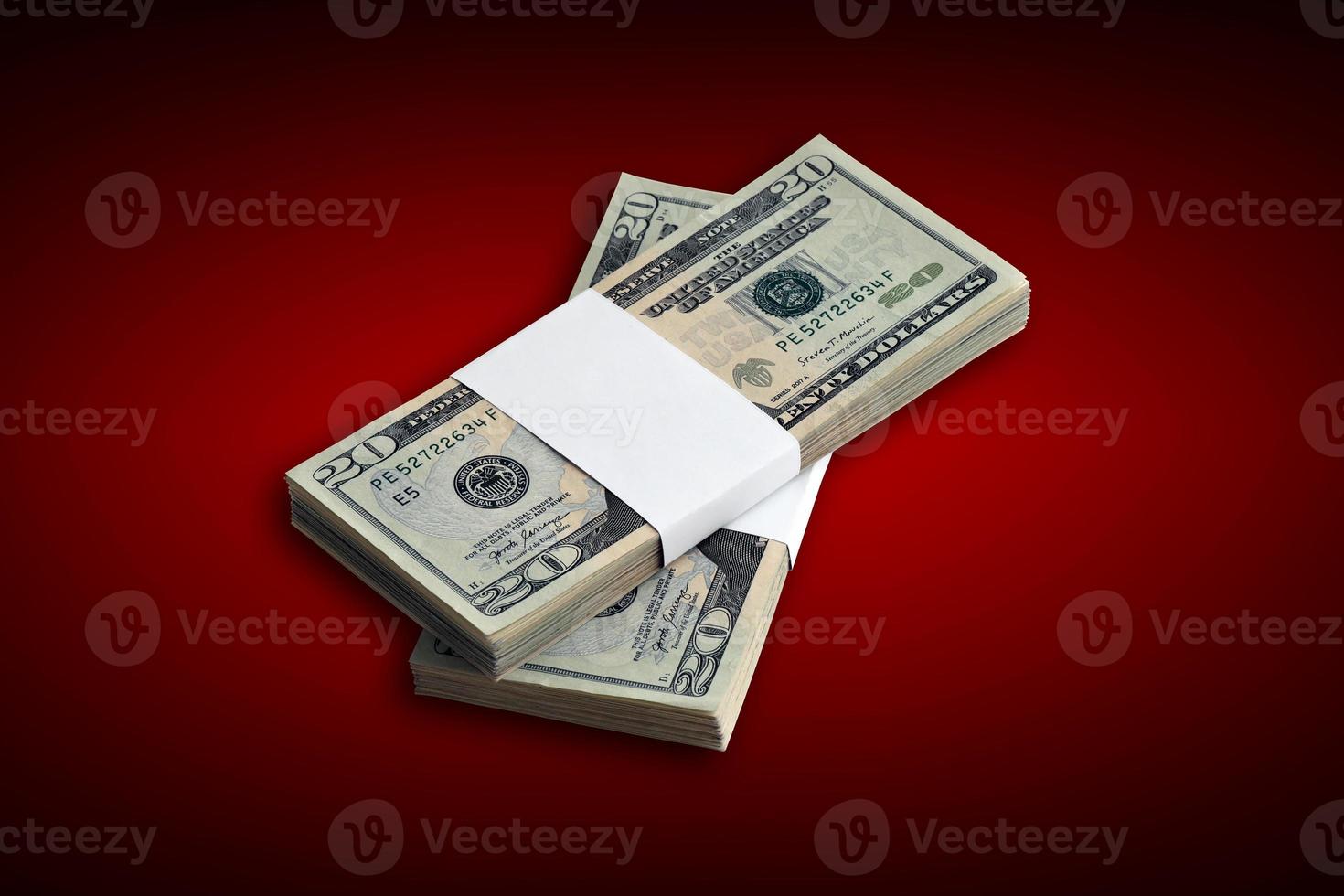 Bundle of US dollar bills isolated on white. Pack of american money with high resolution on perfect white background photo