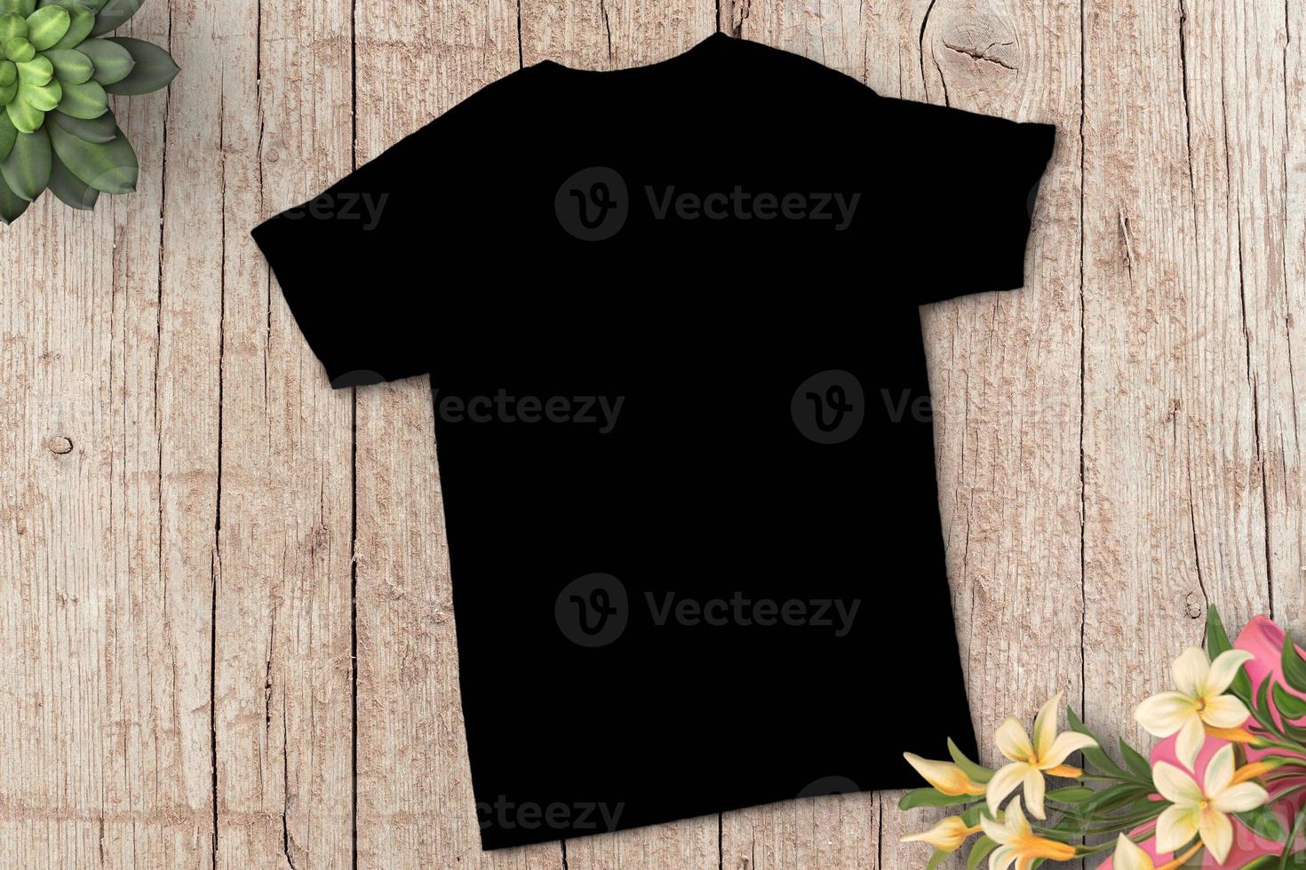 Blanks T-Shirt on Wood Background, Empty T-Shirt, T-Shirt Mockup photo