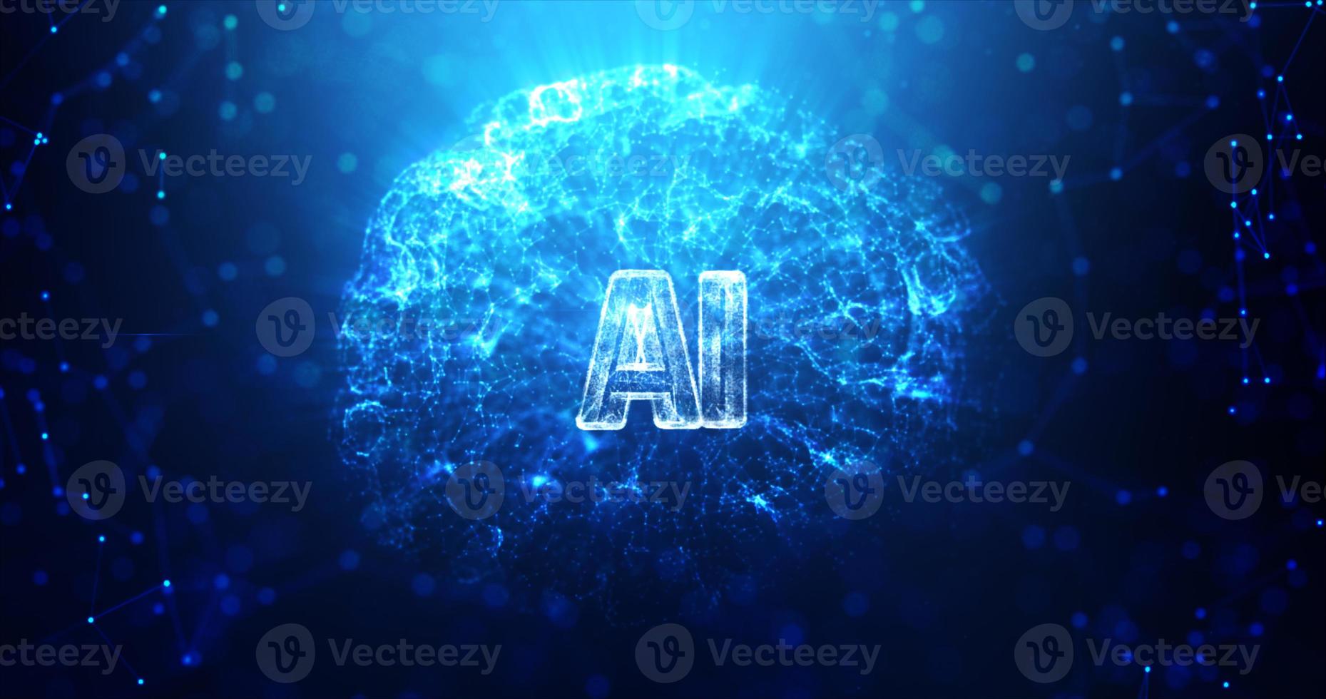 3D Rendering AI with dot and connection line on the dark background photo