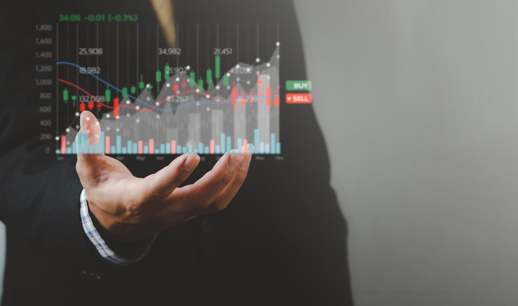 Technology and investment concepts in company finance. Investments in stock market funds and digital assets. Businessman analyzing financial data graph of Forex trading. financial business background photo