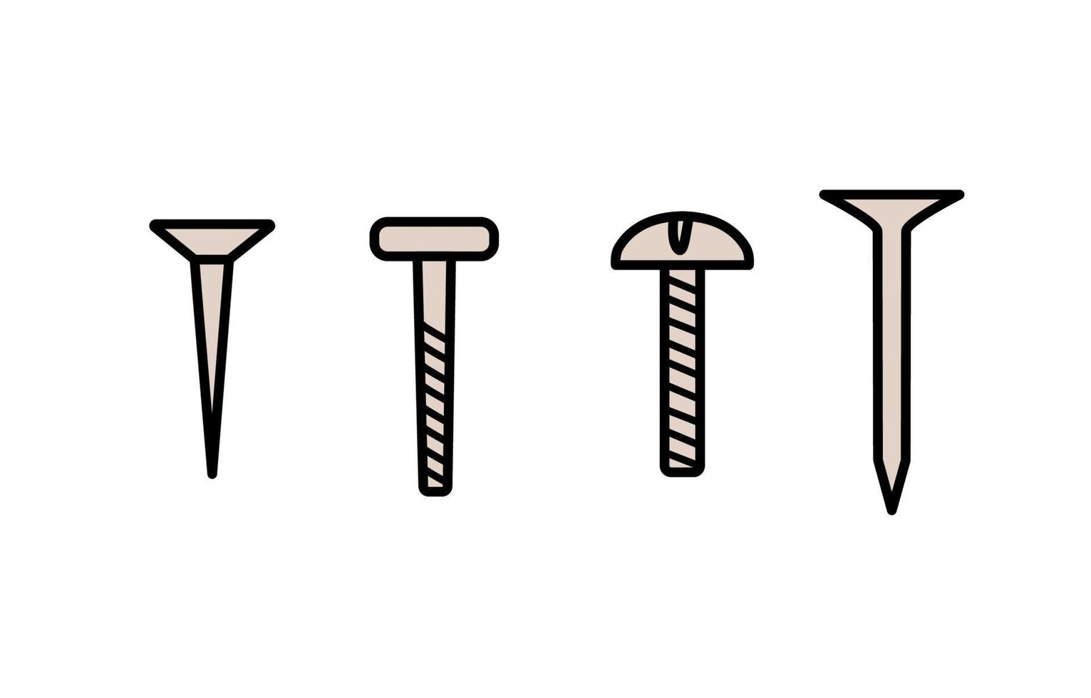 Nails and screws, vector doodle set of building elements.