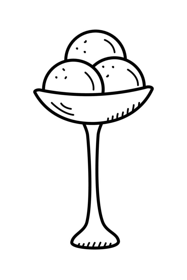 bolas de helado en un jarrón, ilustración vectorial de un delicioso icono de postre cremoso, estilo garabato. vector