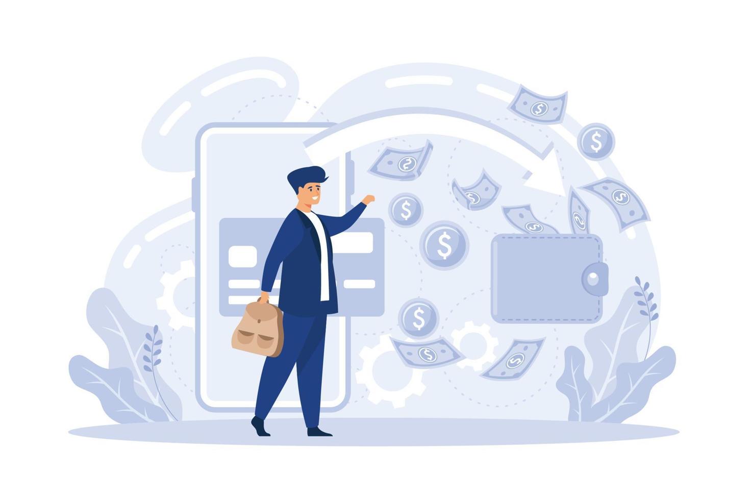 Money transfer, finance and growth, marketing management. Investments and bonds, cash flow, money slot, mutual fund, finance abstract metaphor. Money investing, vector