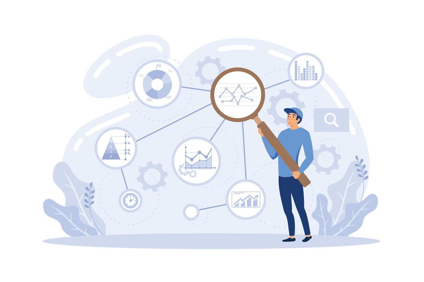 Technical trader analyzing stock chart, crypto market analysis, technical analysis tools Investment stock trading based on chart graph. Digital currency market transactions. Electronic money vector