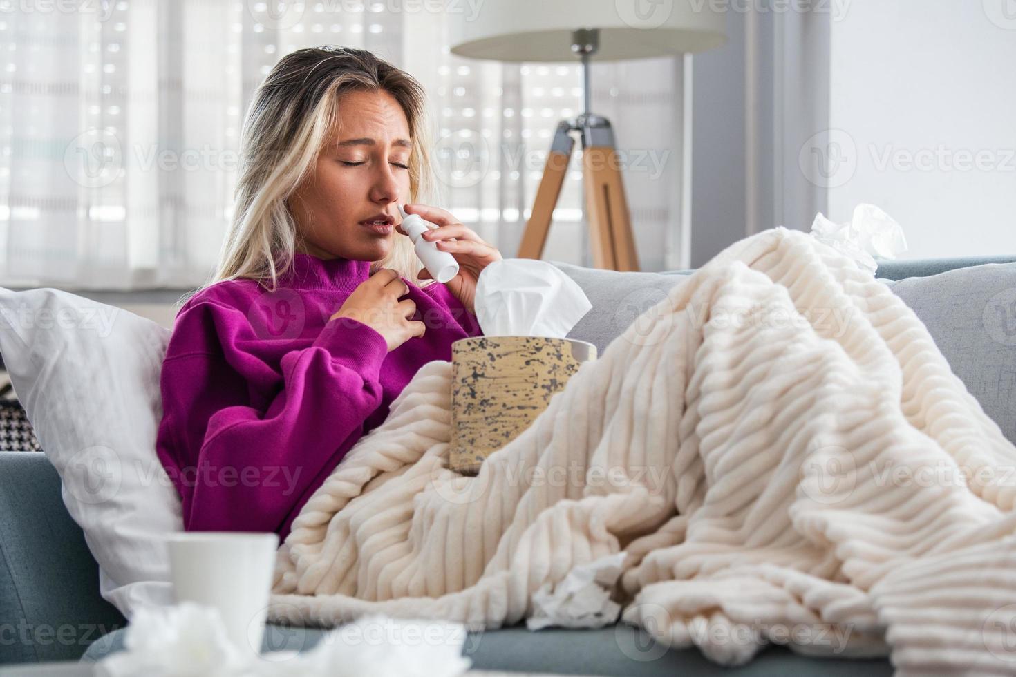 Cold And Flu. Portrait Of Ill Woman Caught Cold, Feeling Sick And