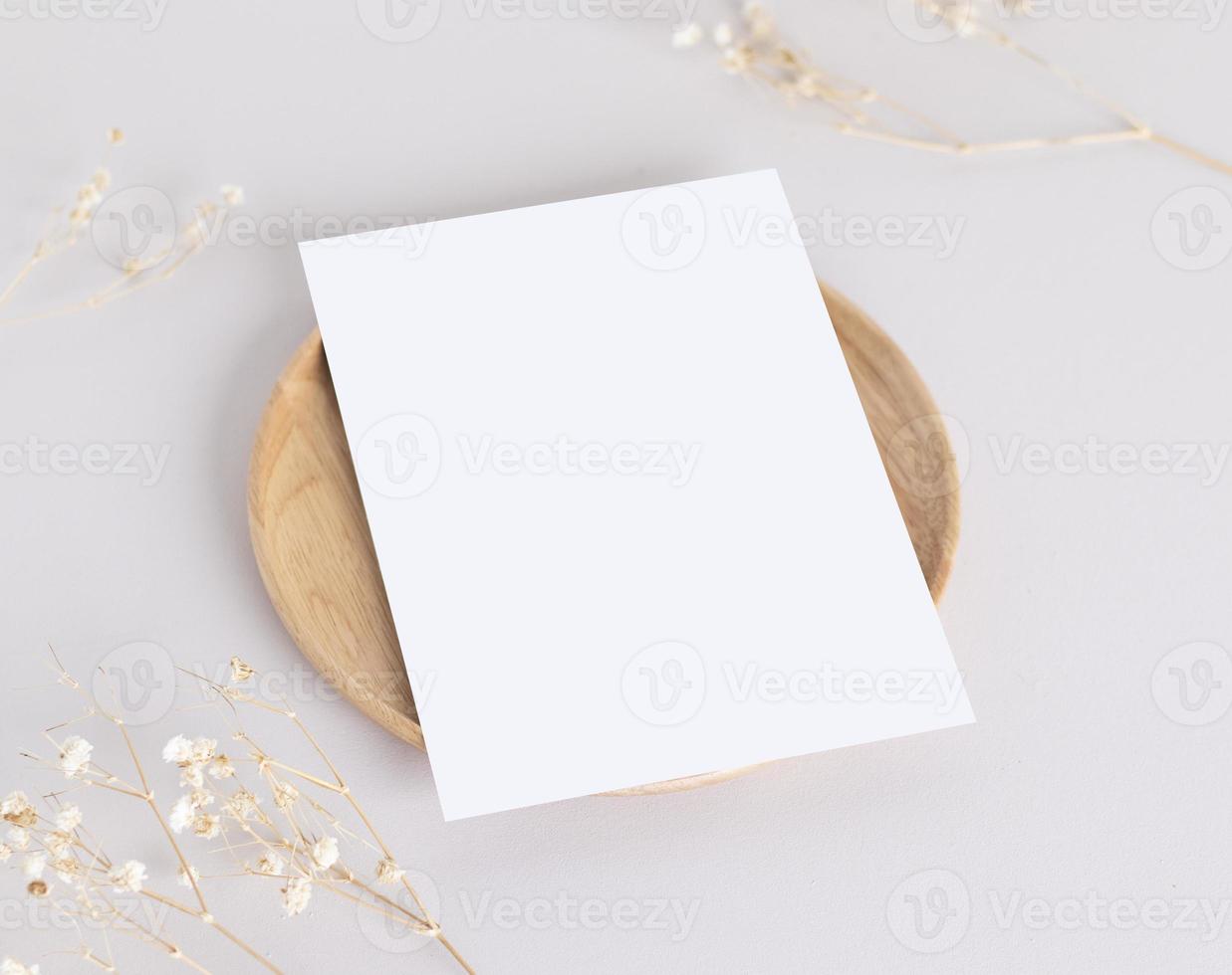 Greeting card mockup with dry leaves and branch  wedding cards  birthday card  Mockup for design photo