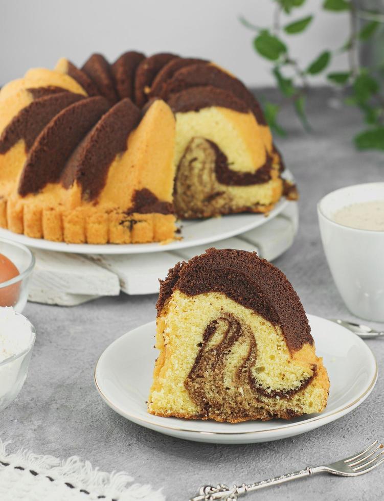 home made marble cake chocolate. simple home made food. selective focus photo