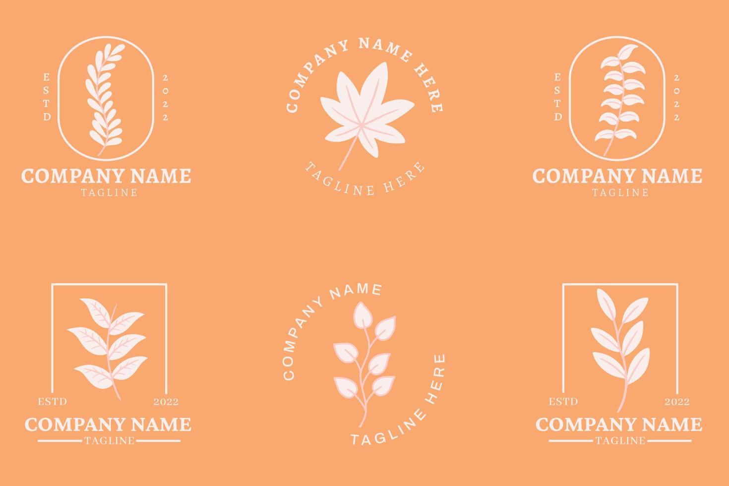 Minimalist Cream Leaf Leaves Nature Logo Collection Style Orange Pastel. vector