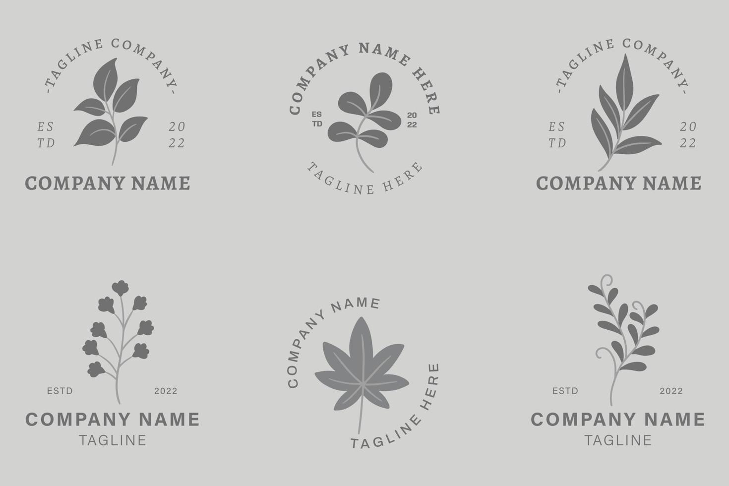 Minimalist  Dark Gray Leaf Leaves Nature Logo Collection Style Gray Pastel. vector