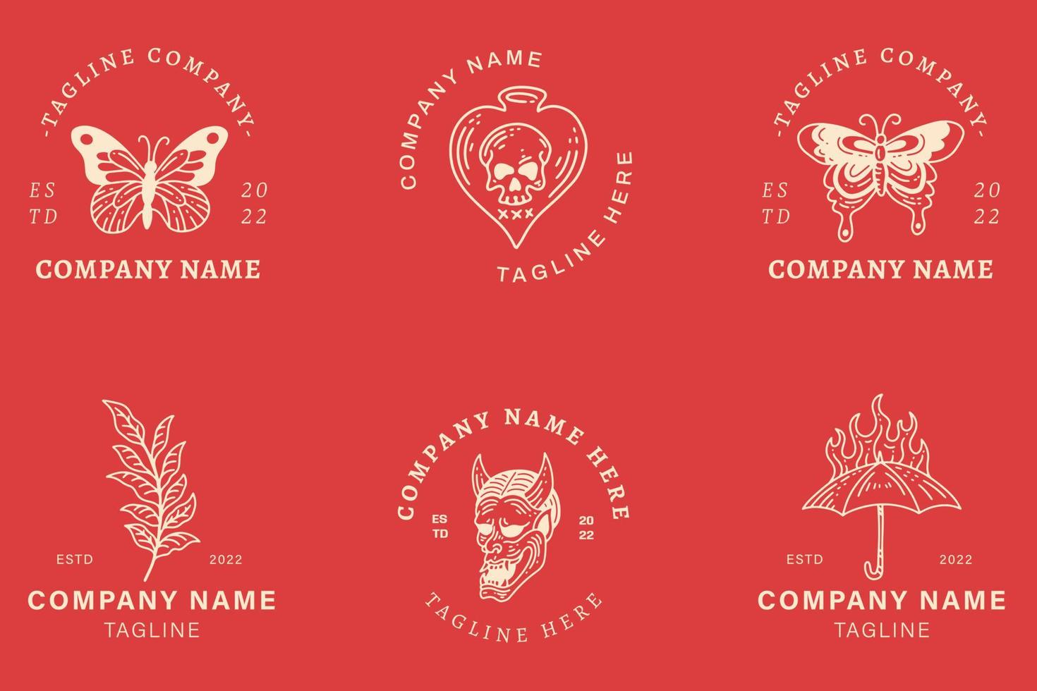 plantillas de logotipos místicos minimalistas con elementos en rojo pastel. vector