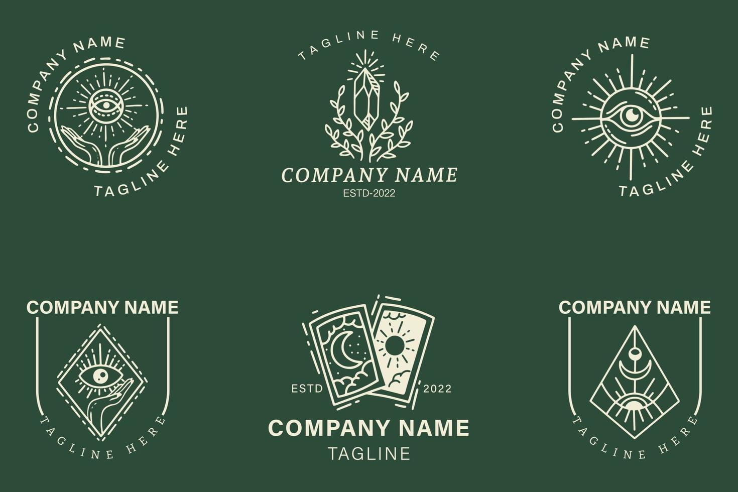 Mystical Luxury White Minimalist Symbol Logo Collection Dark Green Style. vector