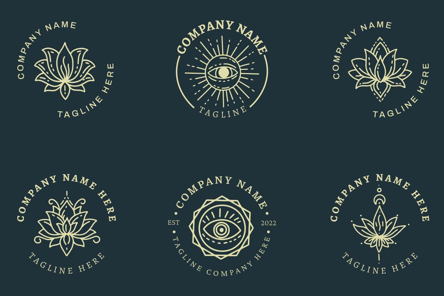 Gold Mystical Logo Minimalist Symbol Collection Dark Blue Pastel Style. vector